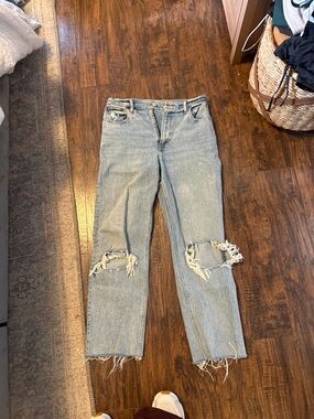 Light Blue Distressed Straight-Leg Jeans -
